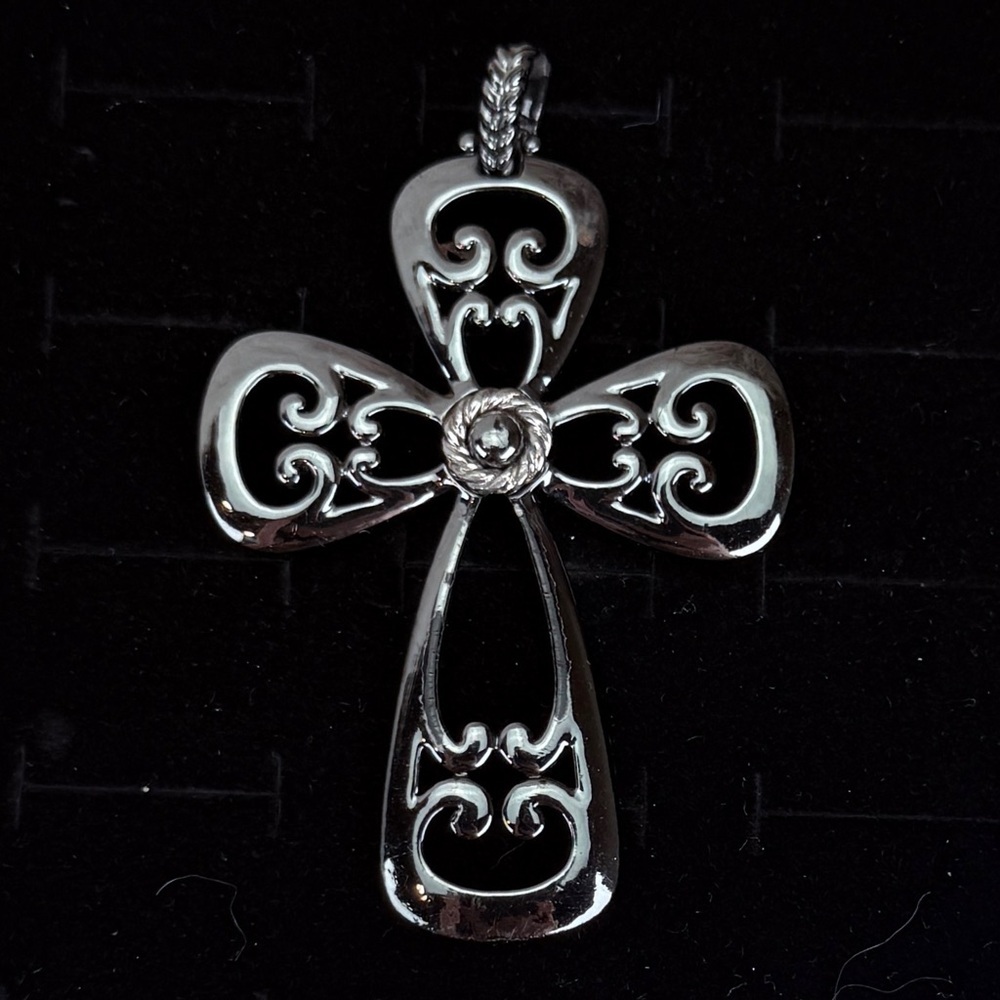 Black gunmetal hollowed out religious cross, pendant